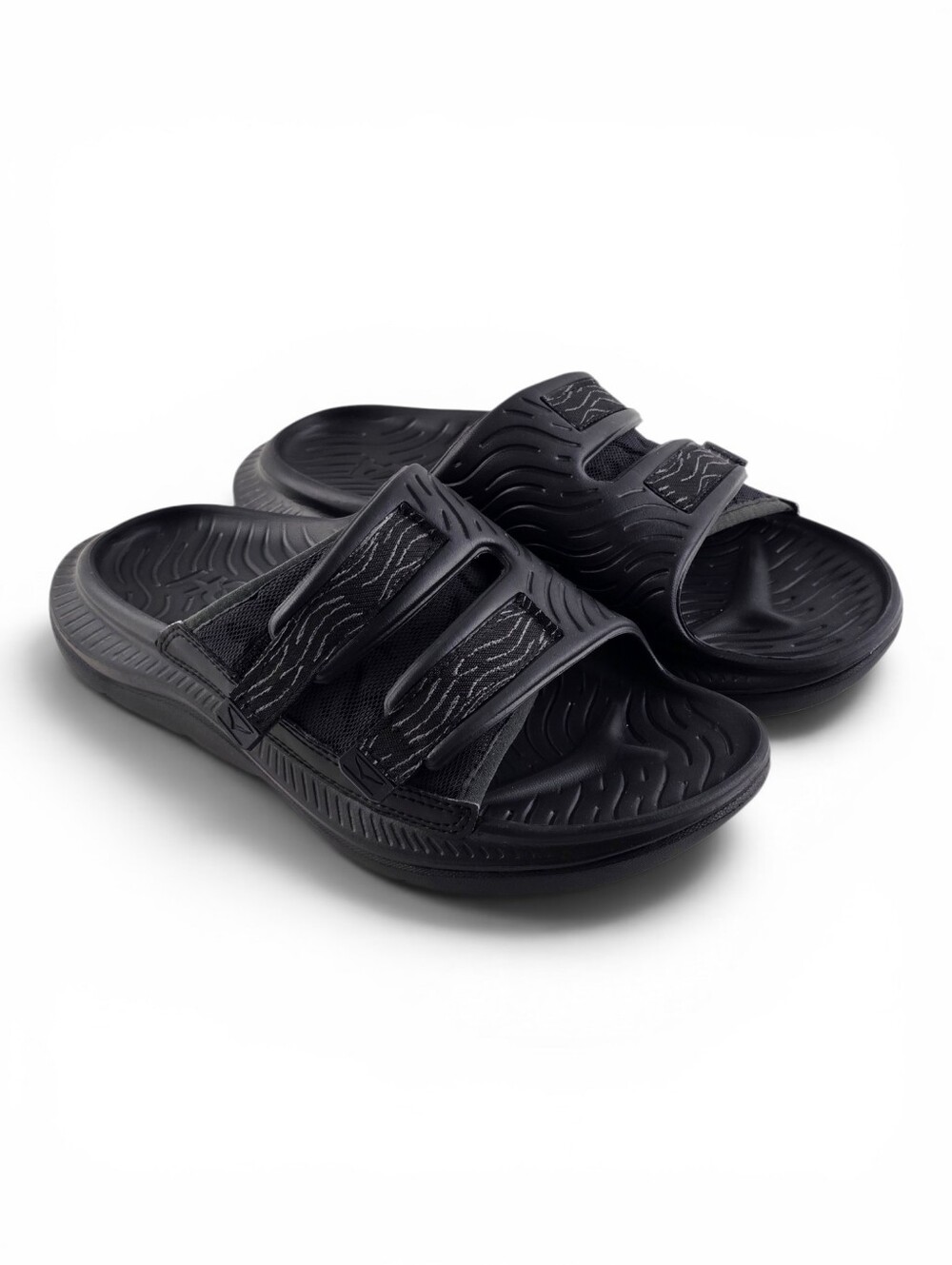 HOKA Women's Ora Luxe Black Adjustable Strap Recovery Slide Sandals 8